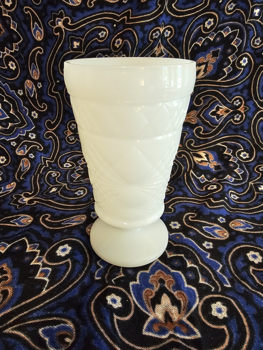 Vintage 1950s Hazel Atlas Milk Glass Gothic Footed Goblet